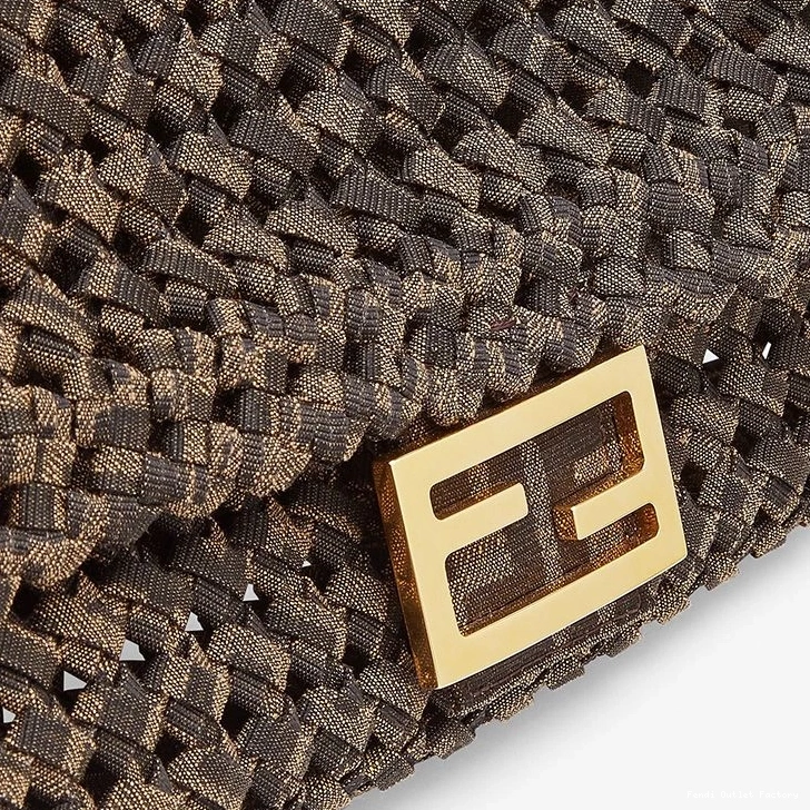 Cheap HOT Baguette In Medium Interlace Bag Coffee Fendi Fabric 0729